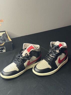 Nike Air Jordan 1 Mid Women's - Black/College Grey/Gym Red - Size 6.5